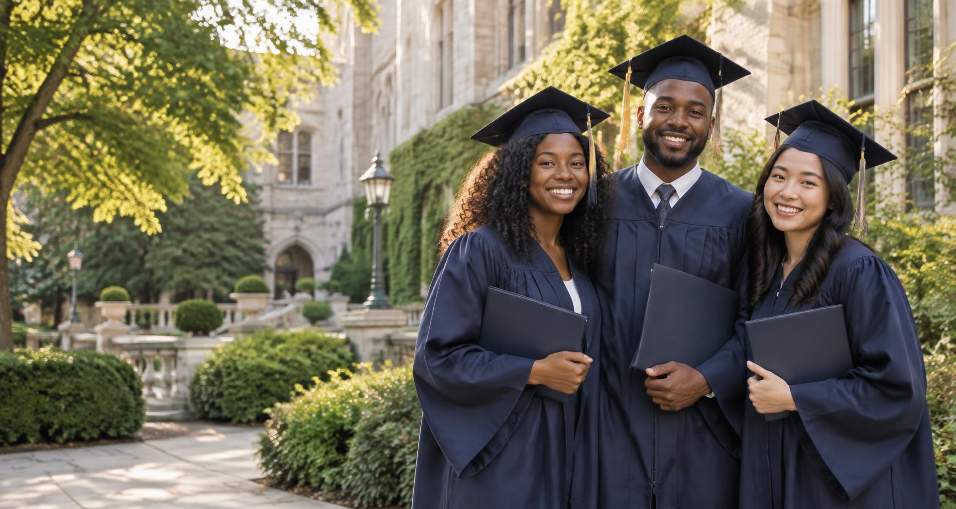 Illustrative photograph of university graduates celebrating their achievement